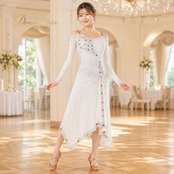 社交ダンス 衣装 forever フォーエバー ドレス ワンピース ラテン ホワイト系 シルバー系 ゴールド系 白 デモ 競技 ダンス パーティ 発表会 おしゃれ 豪華 ステージ 華やか 上品 レディース