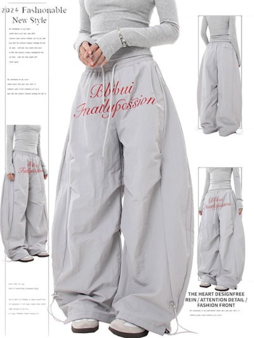 2025春夏 ウエストゴム ハイウエストカーゴパンツ ボトムスK-POP 衣装 パンツベイカーパンツストレートゆったりルーズ 韓国カジュアルスポーティーメンズライクレディースファッション