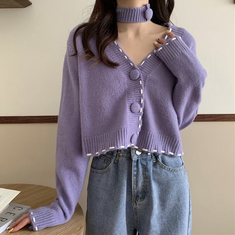 ルーズショートセーター オータムウィンタースタイルVネックニットカーディガントップス 秋物 冬物 ピュア 萌量不足25193022744