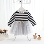 ボーダー&チュールの長袖チュニックワンピ