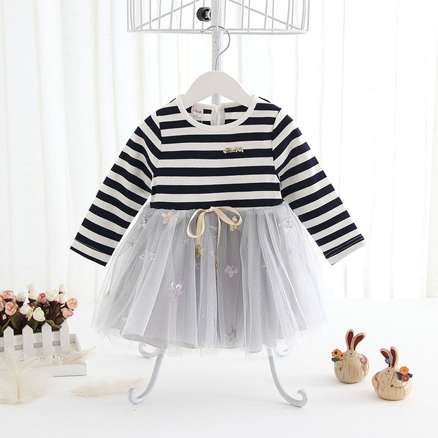 ボーダー&チュールの長袖チュニックワンピ