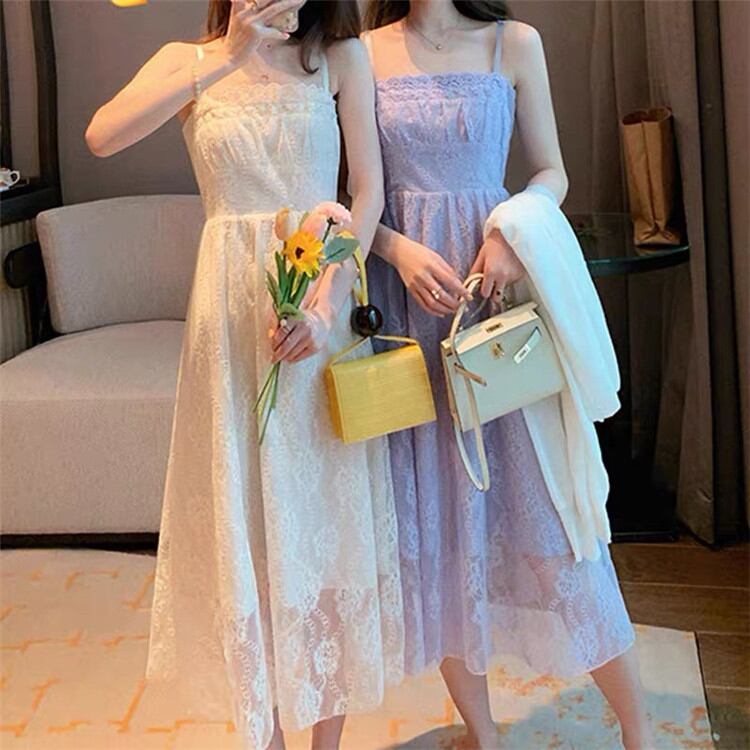 【 高品質の製品】 夏 新作 レース キャミ・ベアワンビス フレンチ ワンピース 薄手 ロングスカート