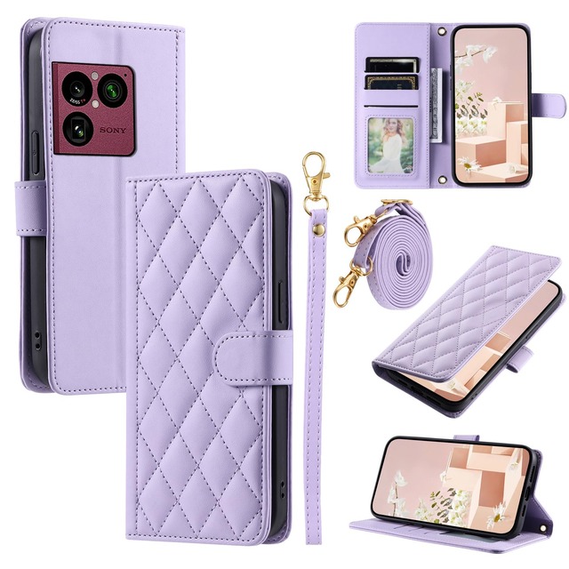 for SONY Xperia 1 VIII 用の 手帳型ケース 艶がある キルティグレザー調 エレガント SO-51G SOG17 対応の ケース かわいい 財布型 エクスペリア1 VIII 向けの スマホカバー 高質PU マグネット開閉式 カード収納 スタンド機能 液晶全面保護 レンズ保護 ショルダーストラップ付属 ラベンダー