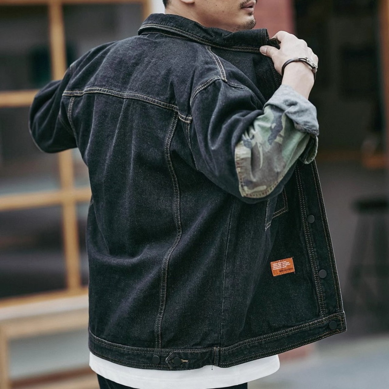 Camouflage Patchwork Design Button Front Work Jacket ◇3color H0774