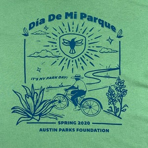 【CANVAS】AUSTIN PARKS FOUNDATION アーチロゴ イラスト バックプリント Tシャツ 企業ロゴ アースカラー オースティン LARGE US古着