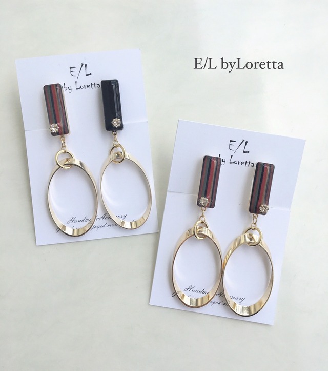 (全2色)Stripe stick oval hoop pierce/earring