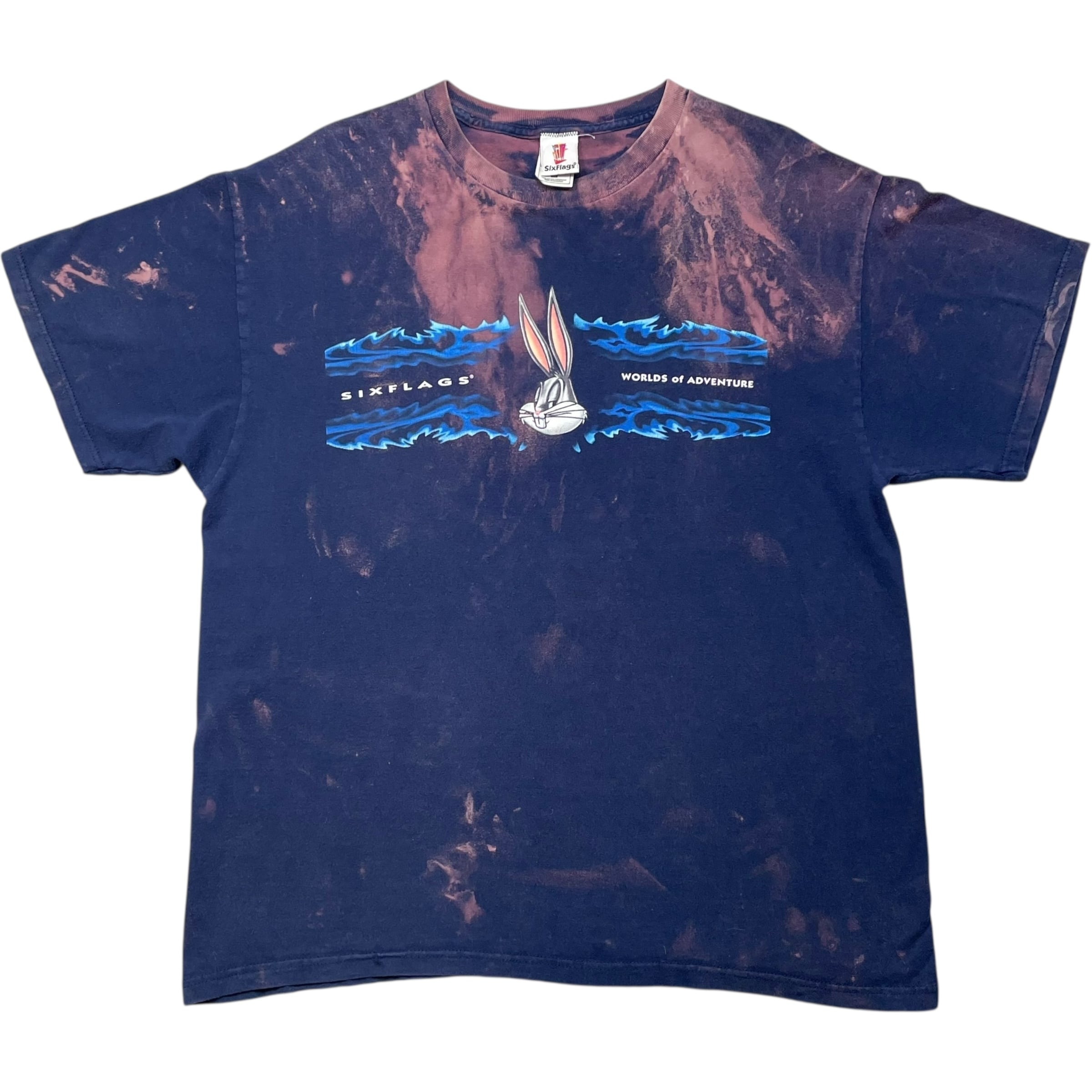 《XL》SixFlags Tシャツ フロントプリント LOONEY TUNES ルーニー・テューンズ バッグスバニー ペイント ネイビー no.8563