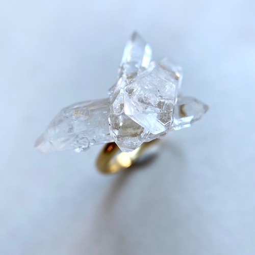 クラスター水晶鉱物原石 リング(フリーサイズ) / 一点ものハンドメイド天然石アクセサリー