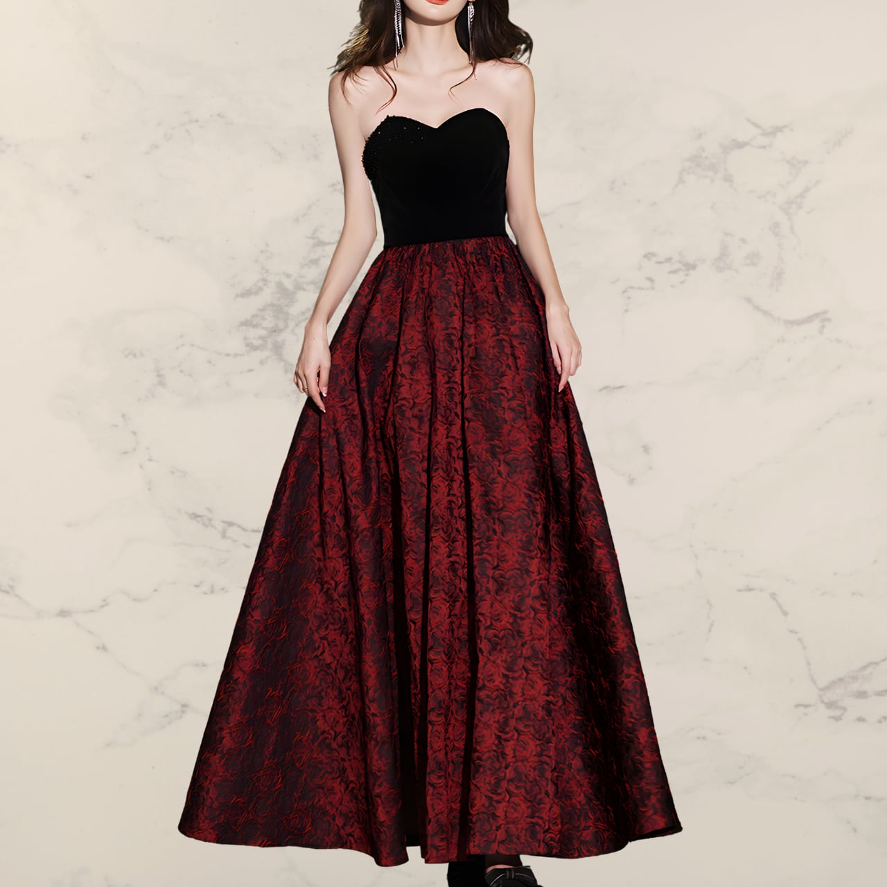 チューブトップAライン ダークレッドF 1563