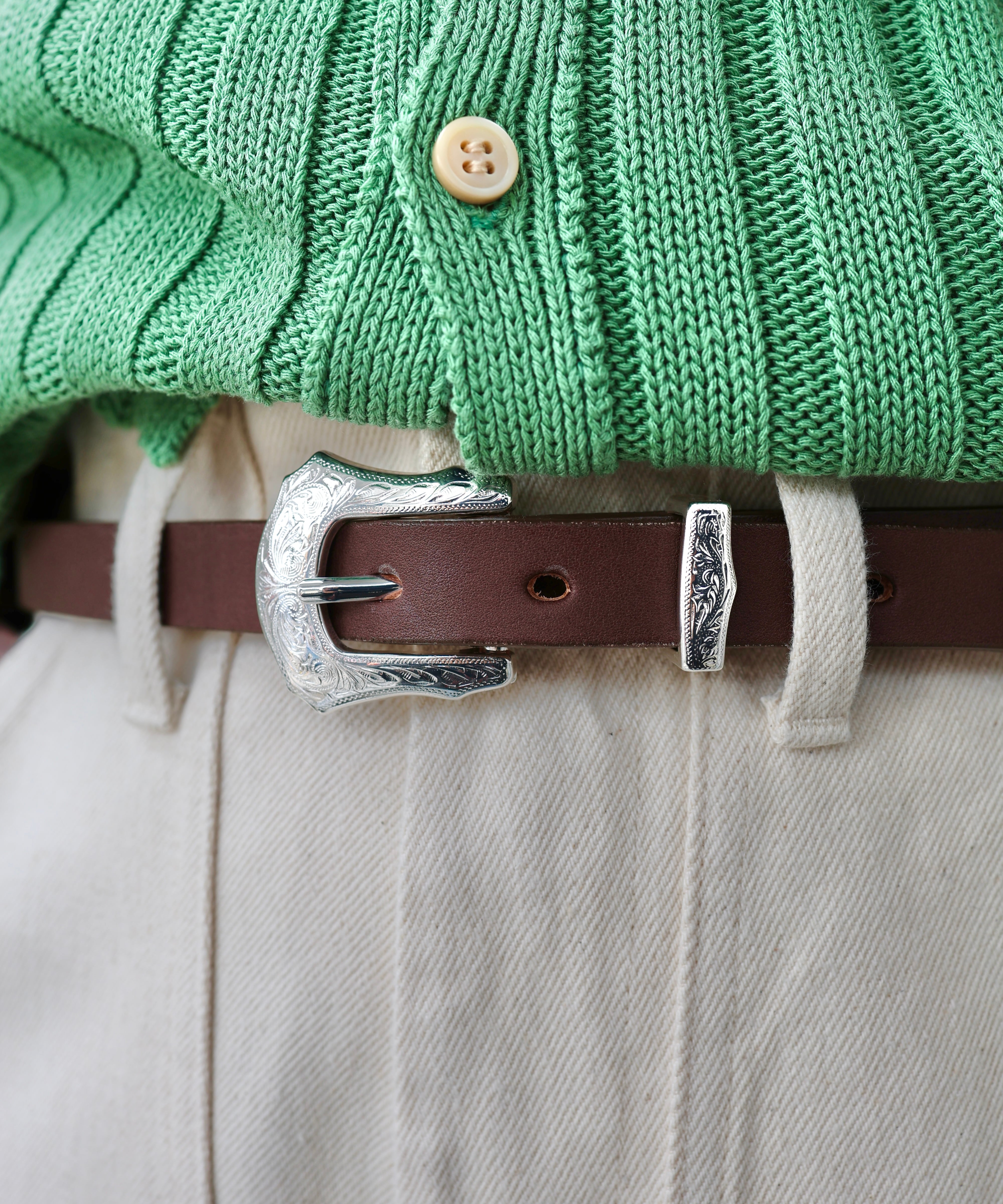 SEVEN BY SEVEN / 800-6177208 NARROW WESTERN BELT (BROWN)【Rooster