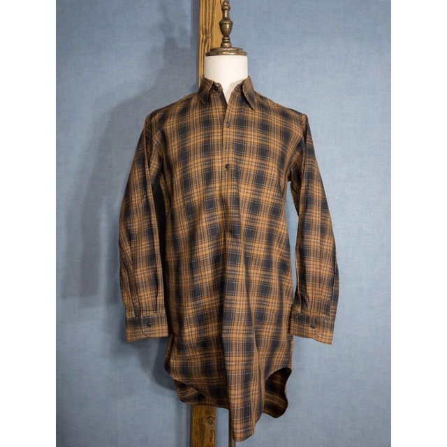 【1950-60s】"French Work" Brown Check Grandpa Shirt ③