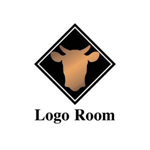 No703 牛をモチーフにしたロゴ【牛、黒、ゴールド、焼肉、飲食、販売、肉屋、ショップ、高級、モダン】