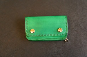 牛ヌメ革製 ミニトラッカーウォレット N053 緑色 BURNY 本革 バイカーウォレット ショートトラッカーウォレット レザー 財布