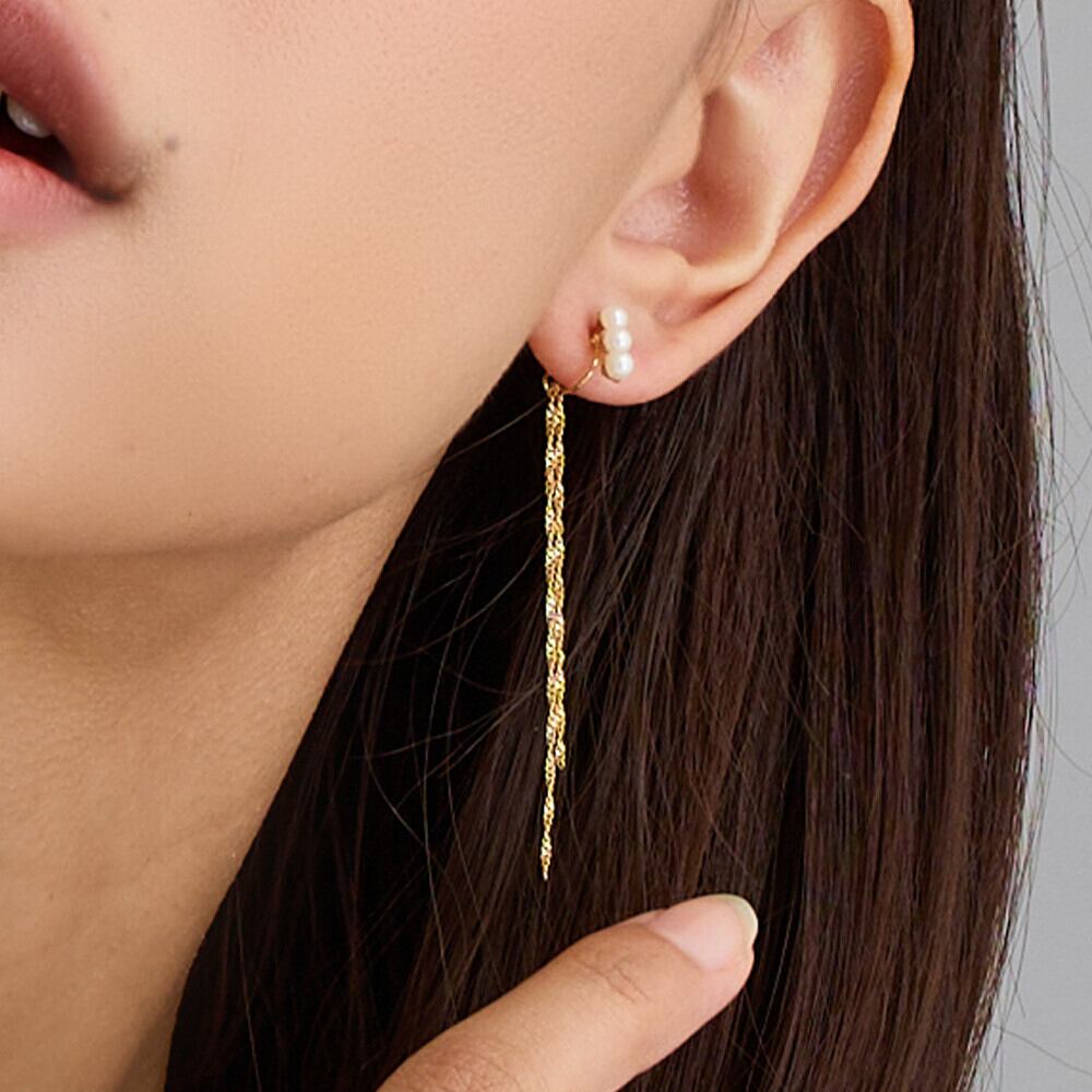 日本製 ジュエリー イヤリング ストーン パール バックチェーン ロング NT-N19