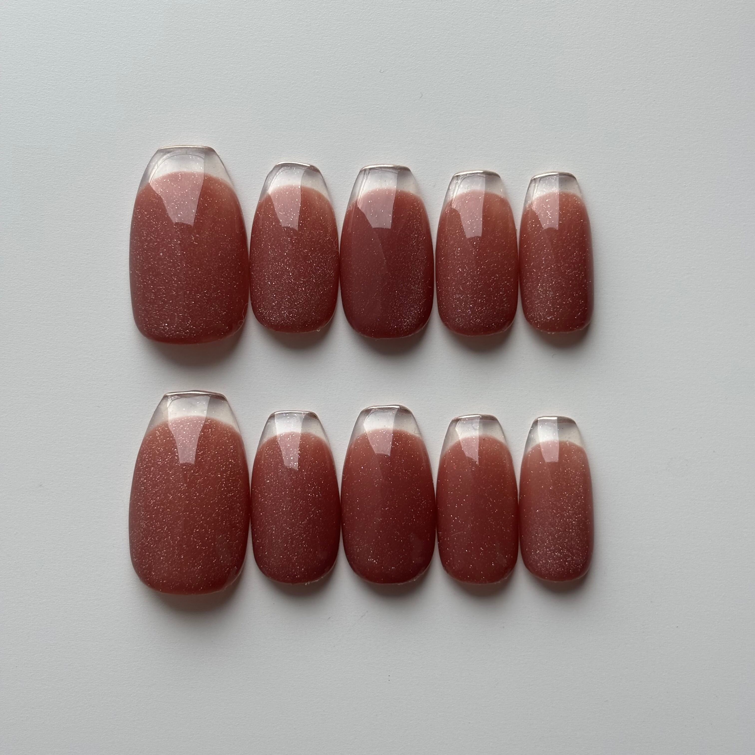 No.3 ブラウン クリアフレンチ マグネットネイル ネイルチップ 入学式