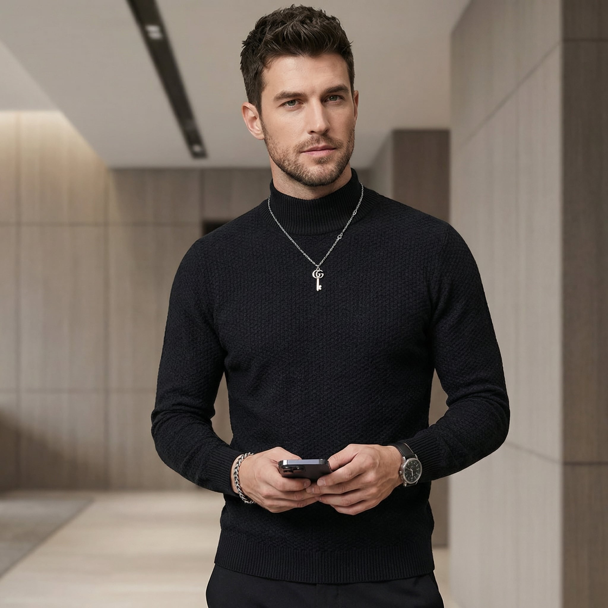 ハーフタートルネックボトリングセーター(2color) M0300