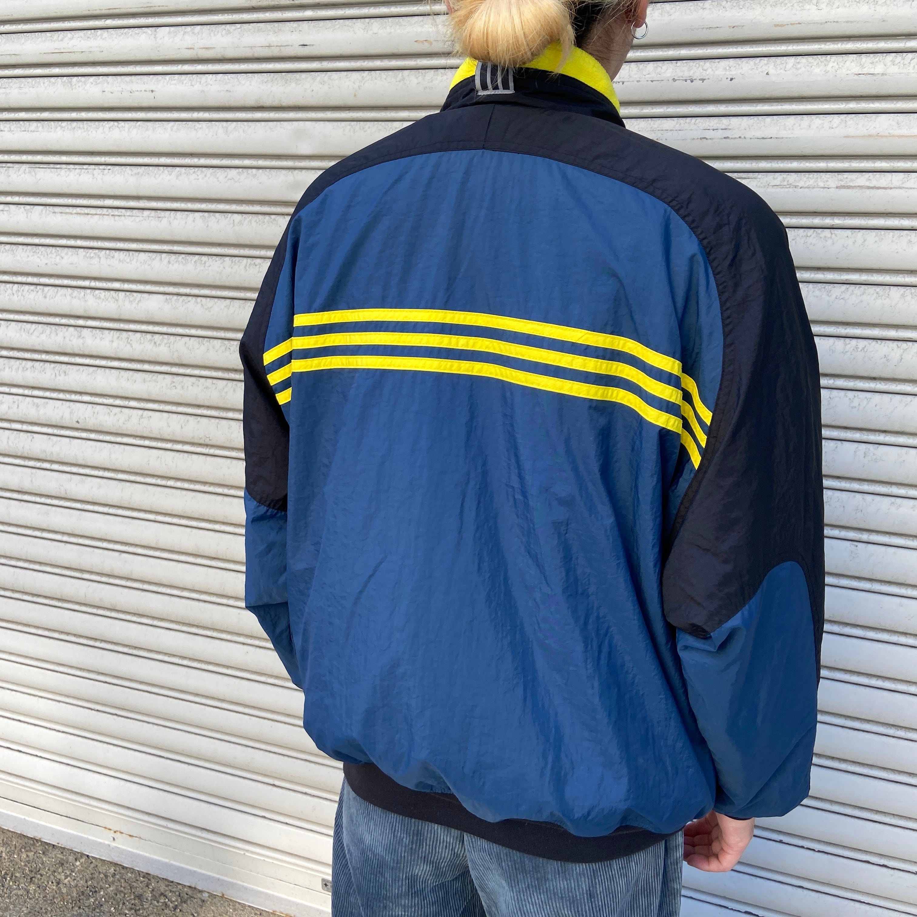 【Ｌ】アディダス　厚手ハーフジップジャケット　ワンポイント刺繍ロゴ万国旗タグ