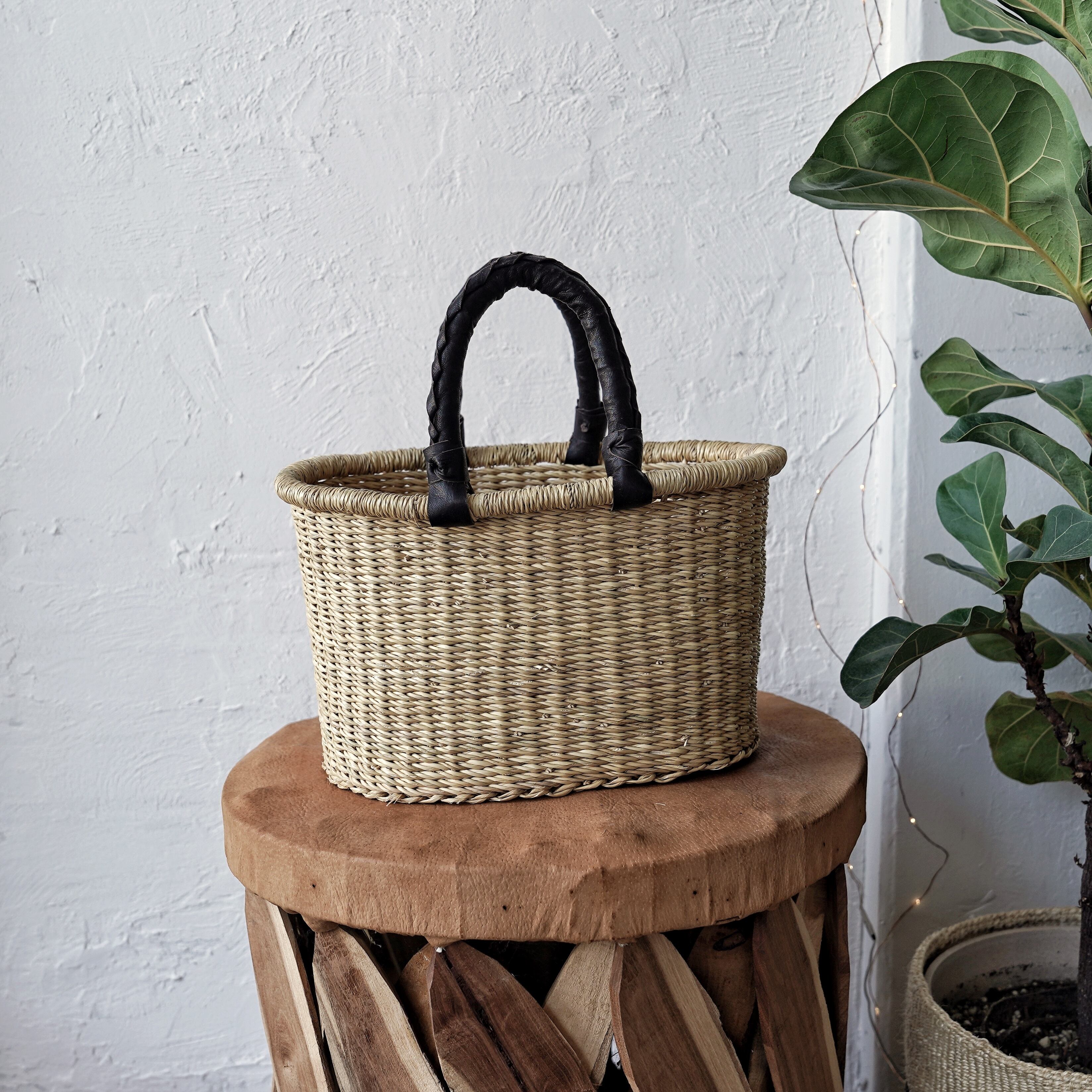 エレファントグラスバスケット【オーバル】ブラックハンドル