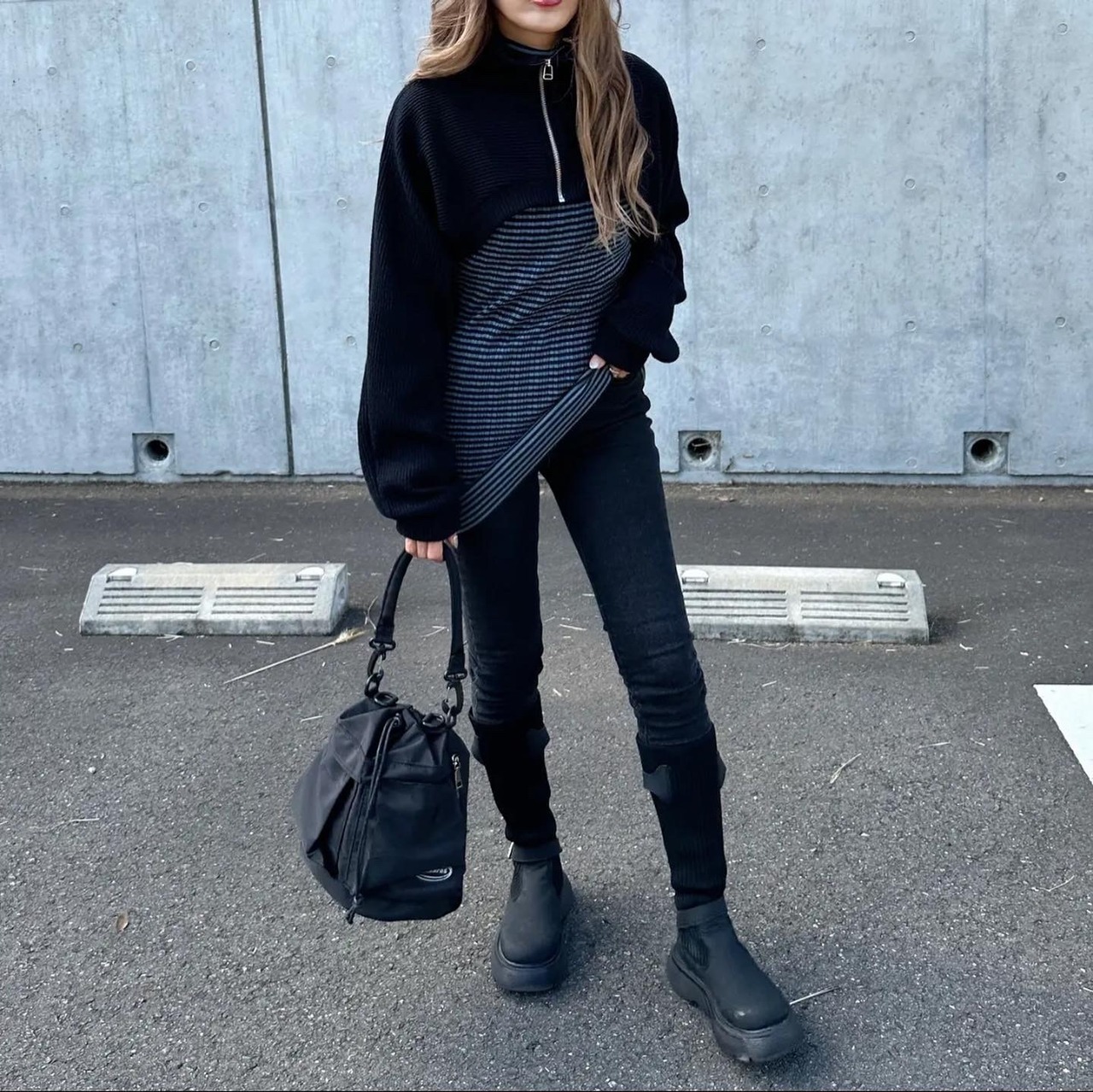 zipup fleece layer tops／black