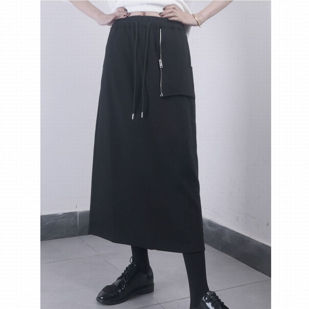 ジッパー飾りタイトロングスカート SK0113