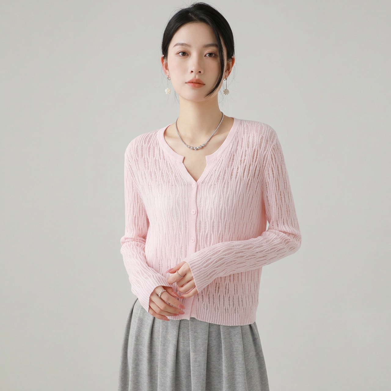 長袖 ボタン ニットカーディガン   6colors  26020・画像14