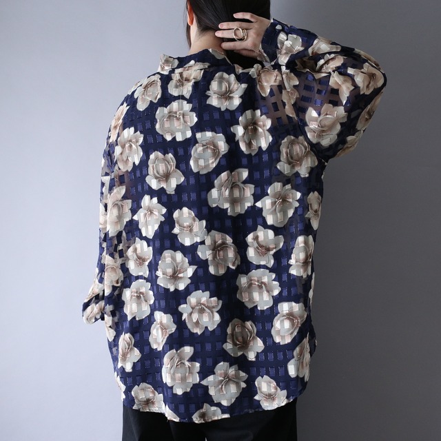 beautiful flower art pattern over silhouette sheer shirt