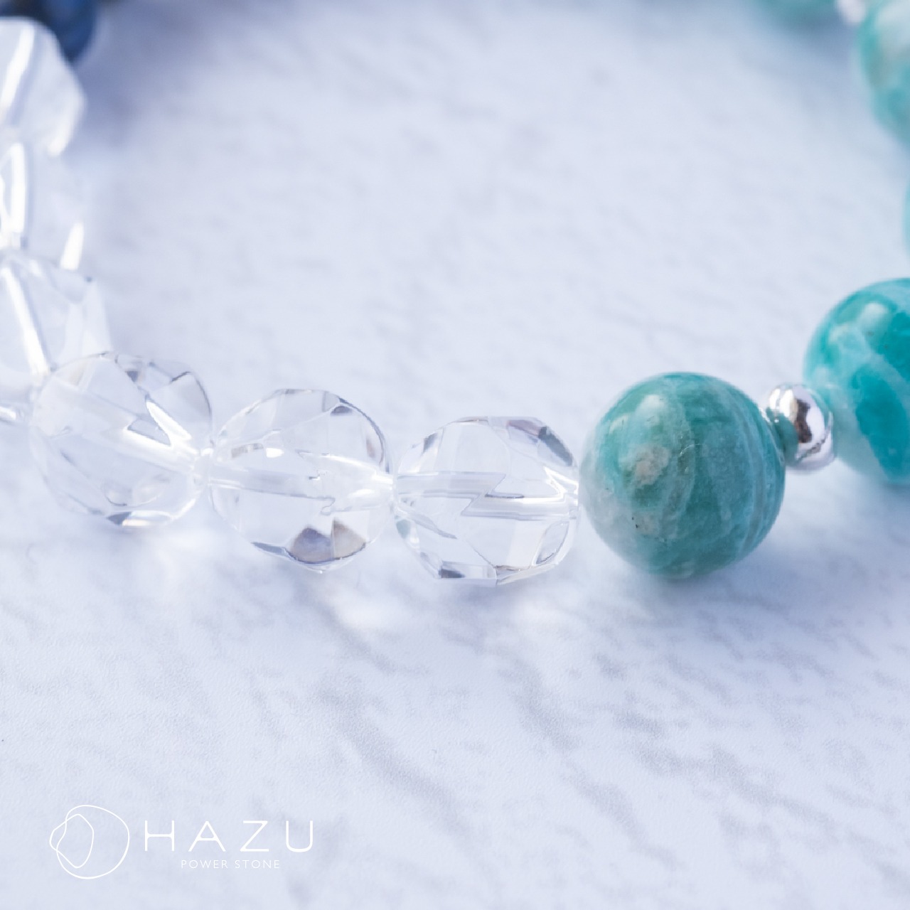 希望と運気を呼ぶ爽やかブルーブレス［ゼブラアマゾナイトインシリカ／ラピスラズリ／水晶］