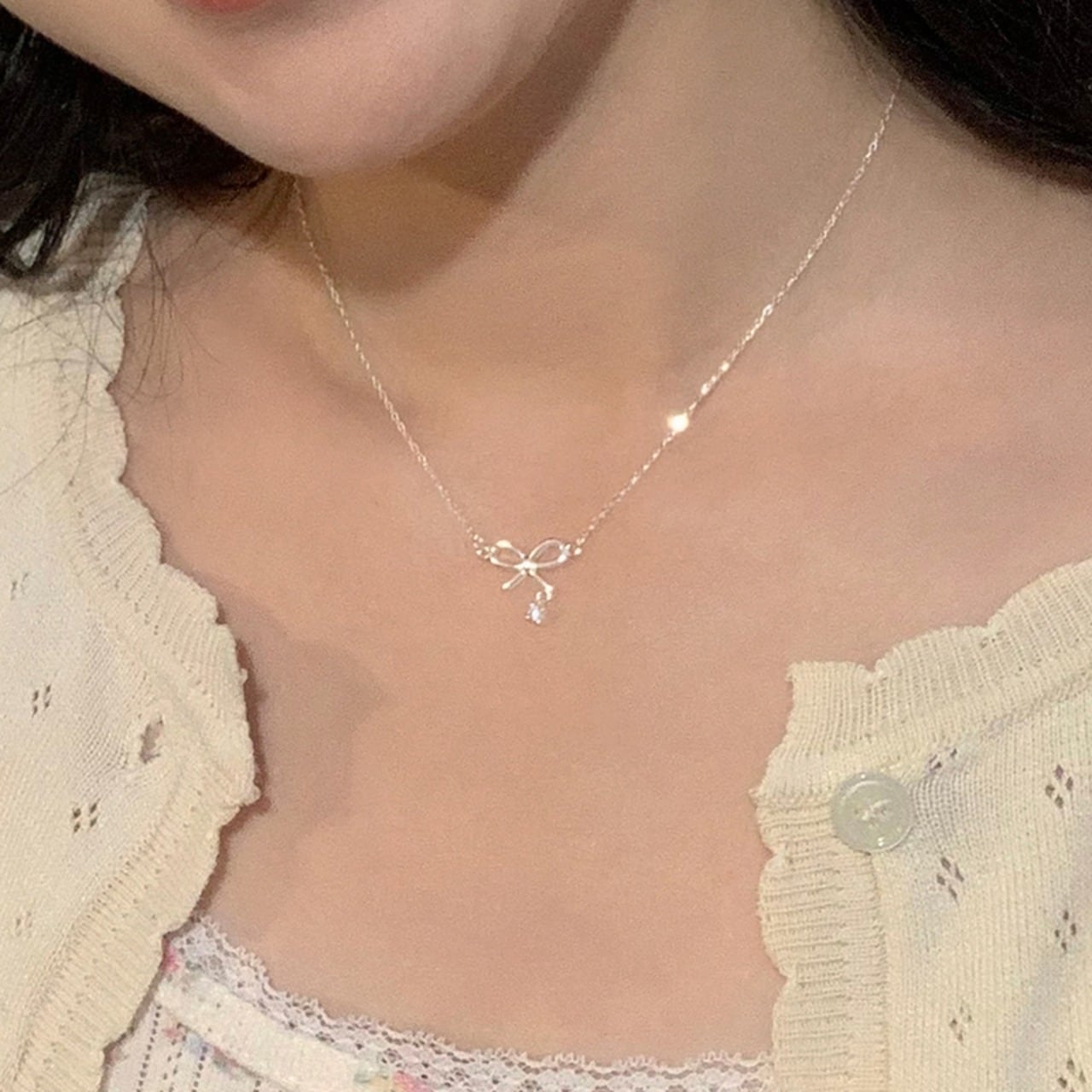 Weiwan925シルバーリボンネックレス 2s