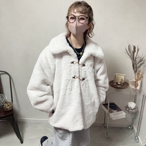rabbit like eco fur middle coat【Ivory】