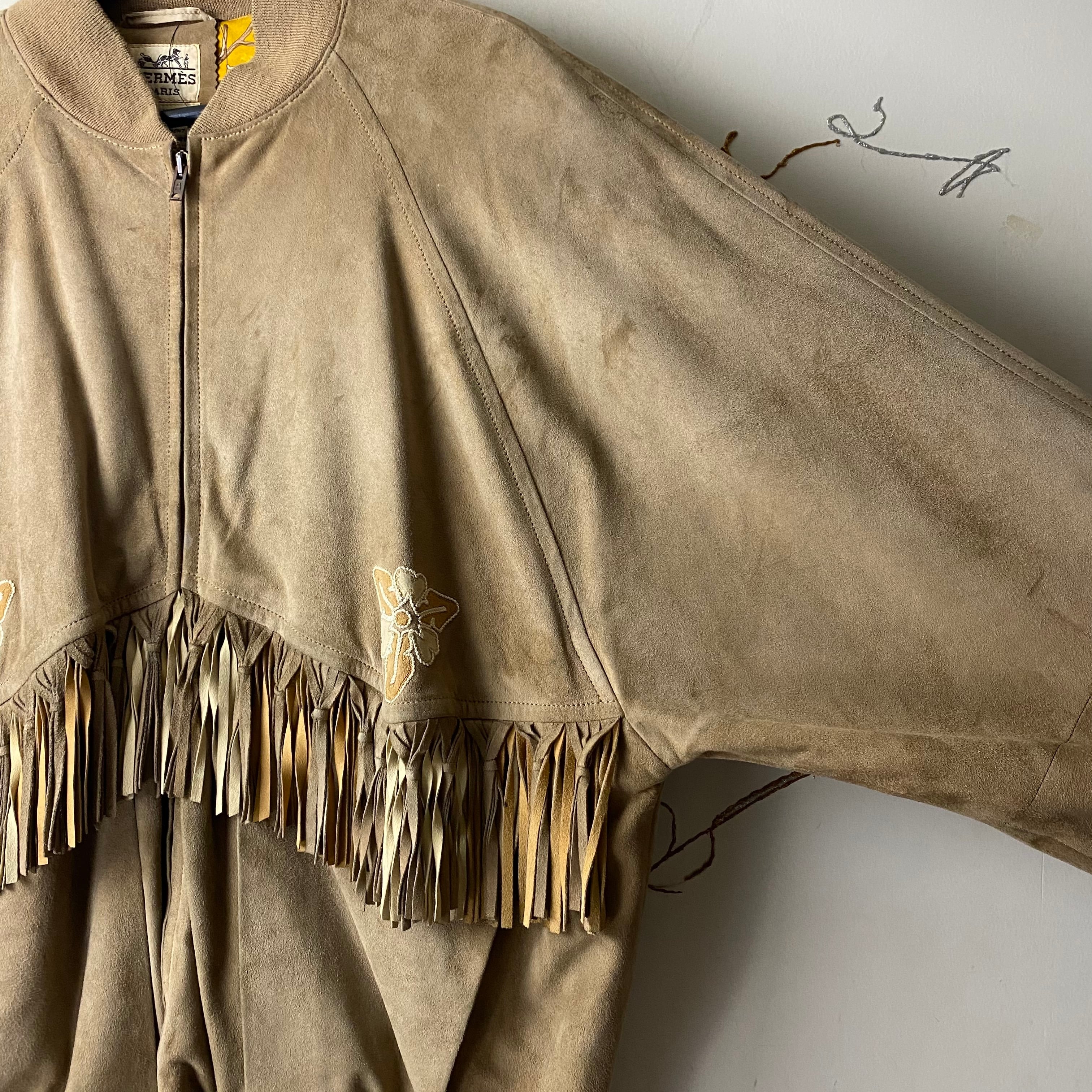 vintage HERMES fringe nubuck blouson with scarf lining | NOIR ONLINE