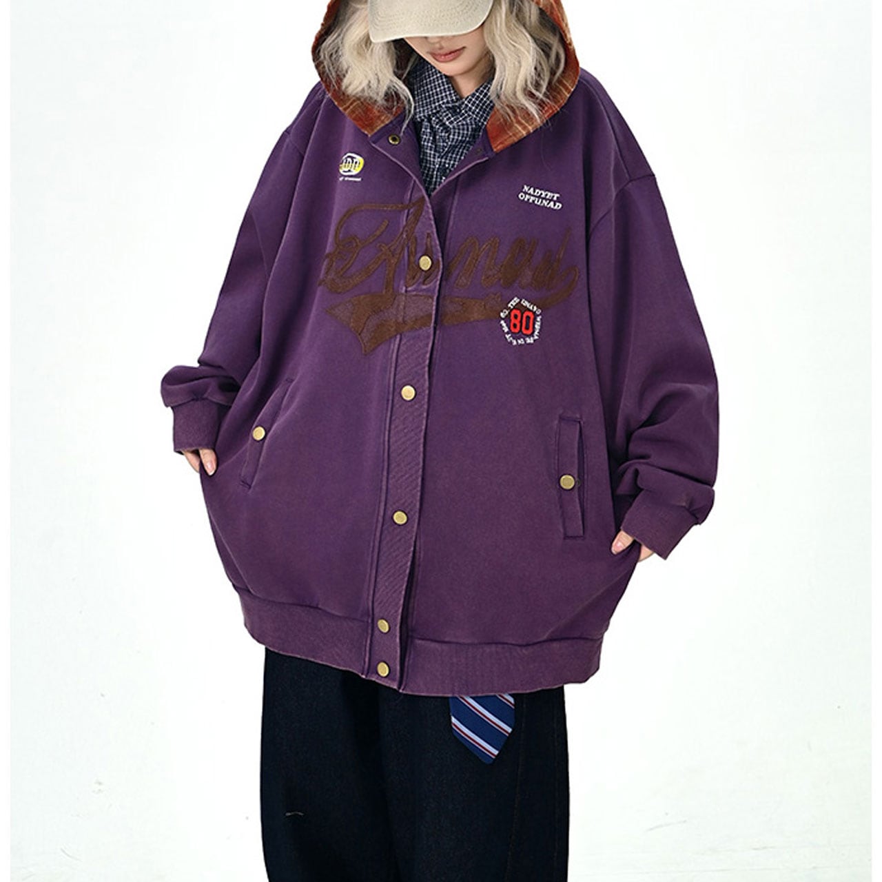 ロゴカレッジチェックフードブルゾン 2col R01122