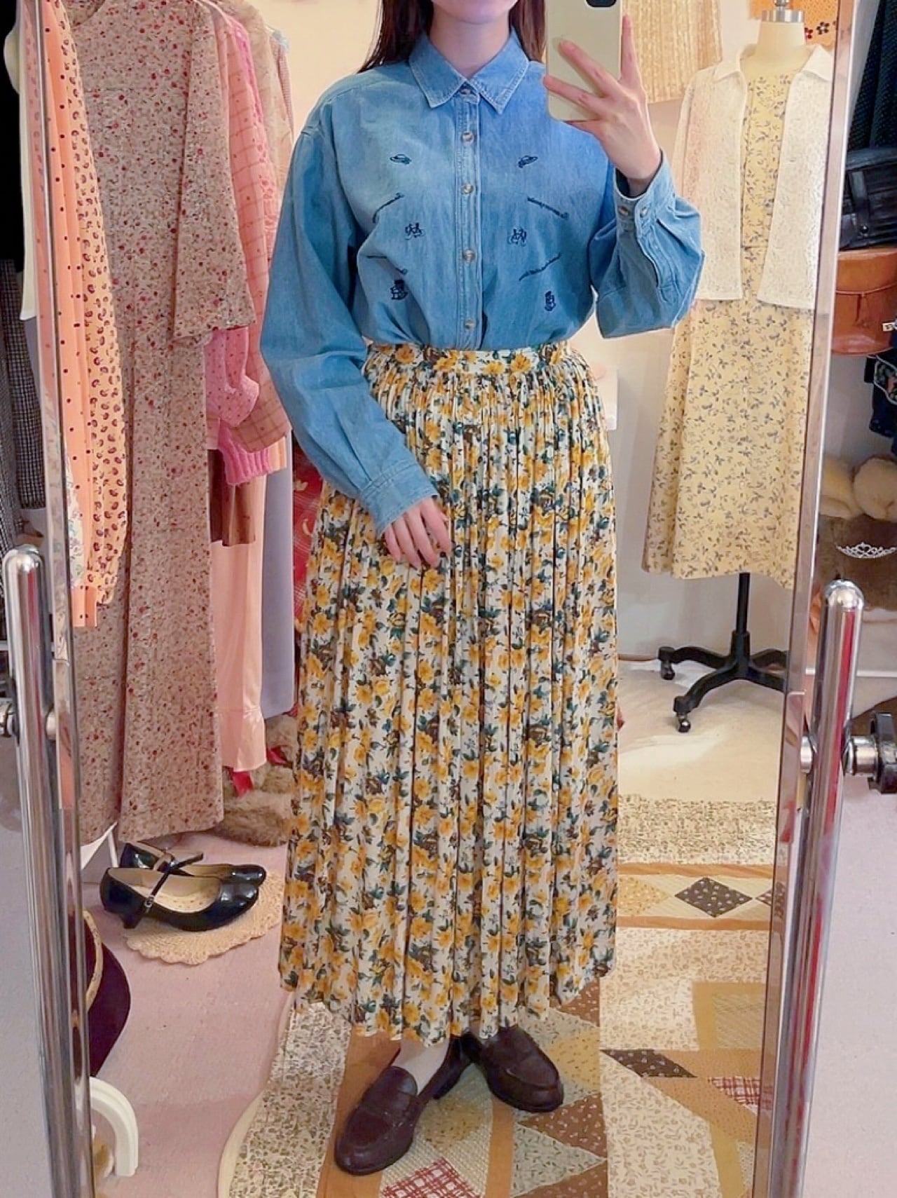 yellow pansy gather skirt