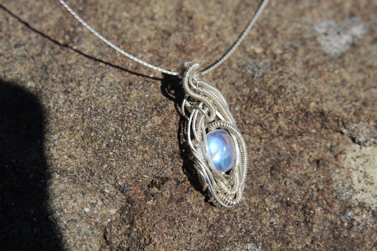 Blue moonstone silver925 wire wrapping mini pendant