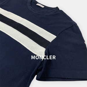 MONCLER 20SS ボーダー メッシュ ロゴ 半袖 Tシャツ モ 紺 XS / J&NREUSE メンズ トップス