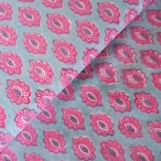 ブロックプリント生地【50cm単位】インド綿 小花柄 水色×ピンク #39077-BL2