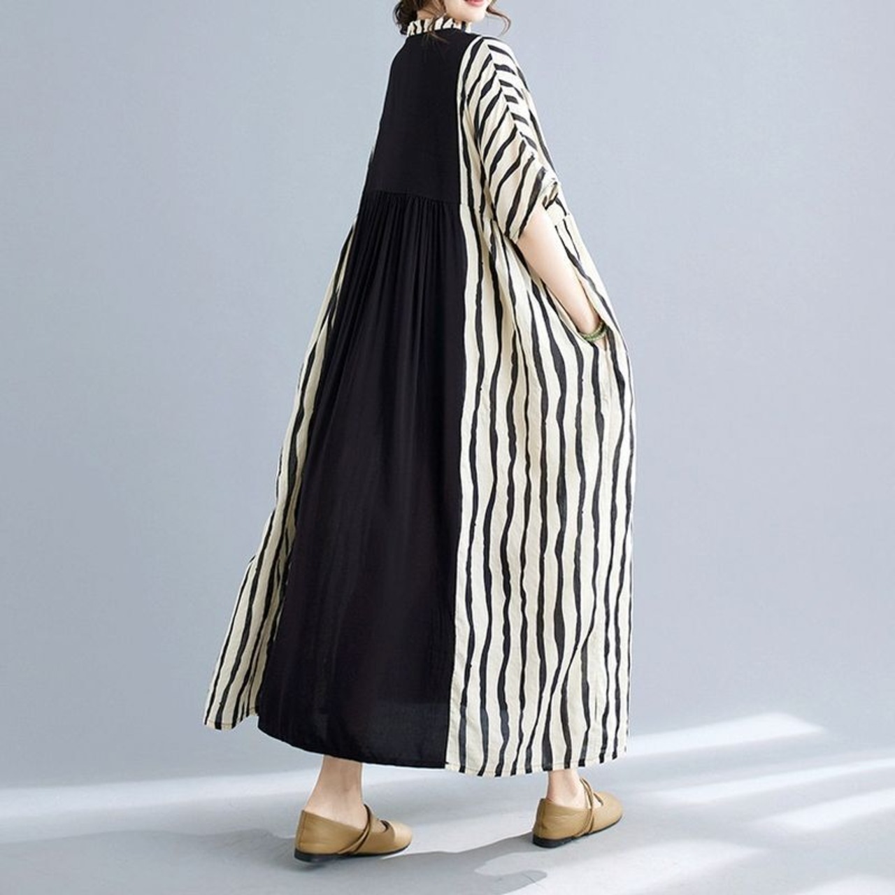 ストライプ 切替 モードワンピース  30075