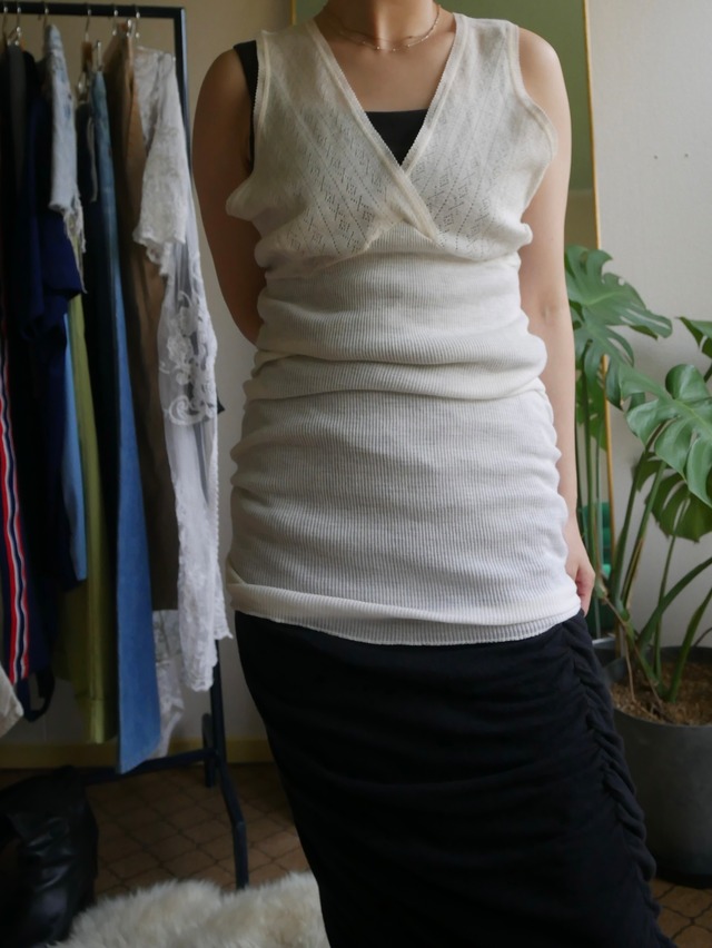 70s-80s Italy "Valbella" White Pointelle Tank Top