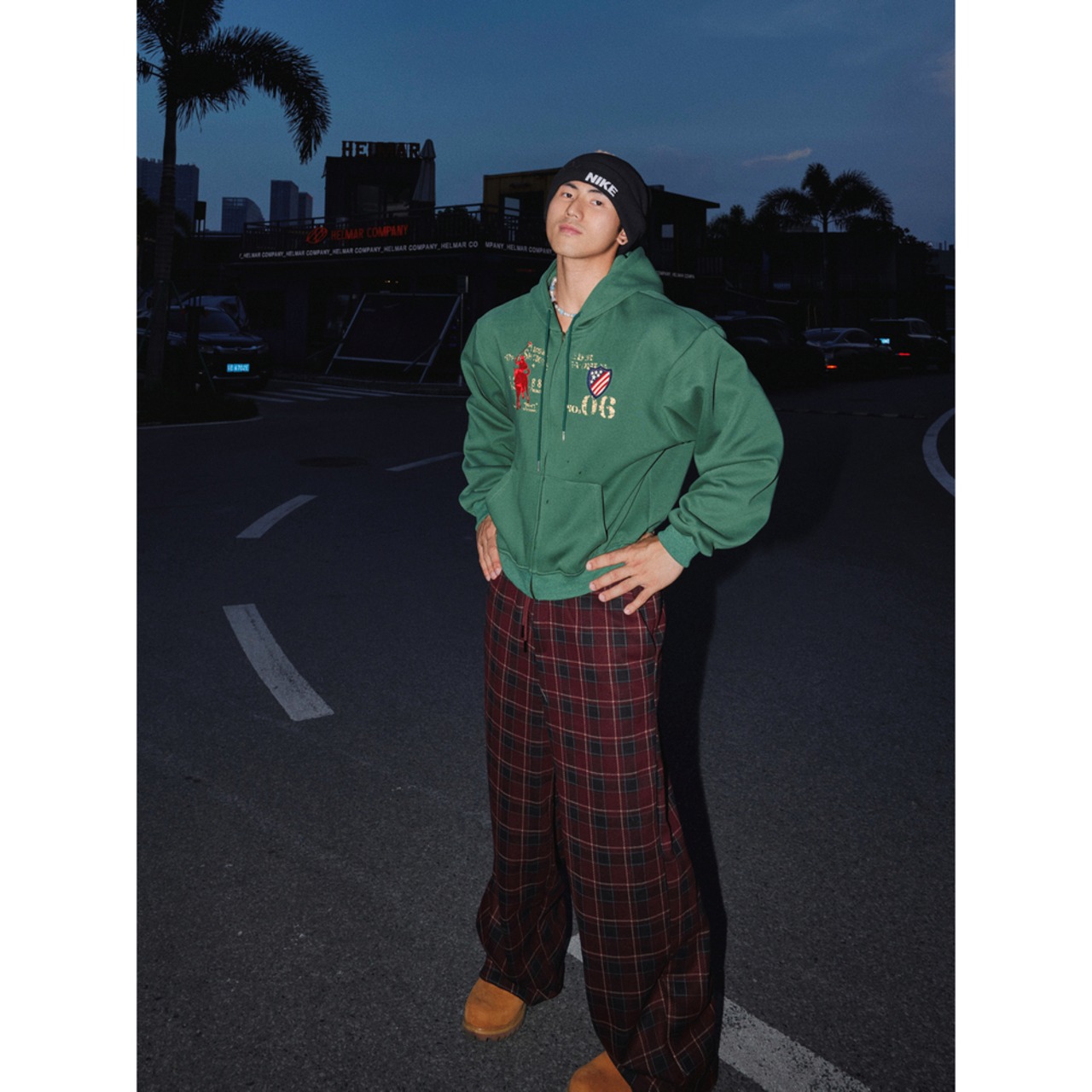 VINTAGE ストリート 裏起毛 刺繍ジップパーカー T1985