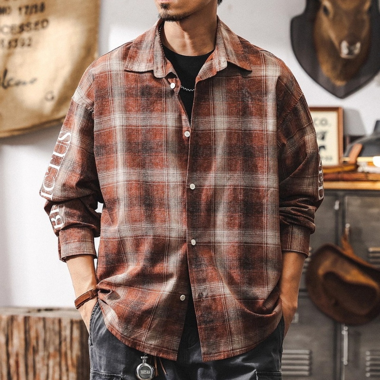 Benedict's Brand Logo Long Sleeve Check Shirt ◇2color H0775