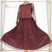 社交ダンス 衣装 スタンダード 上下セット ツーピース レッスンウェア パーティ衣装 女性用 オールシーズン U:NA ユーナ バーガンディ ブラウン系 ダンスウェア トップス スカート 軽やか レース素材 ラインストーン パーティー フォーマル Mサイズ おしゃれ 伸縮性 お祝い用 おすすめ コーディネート