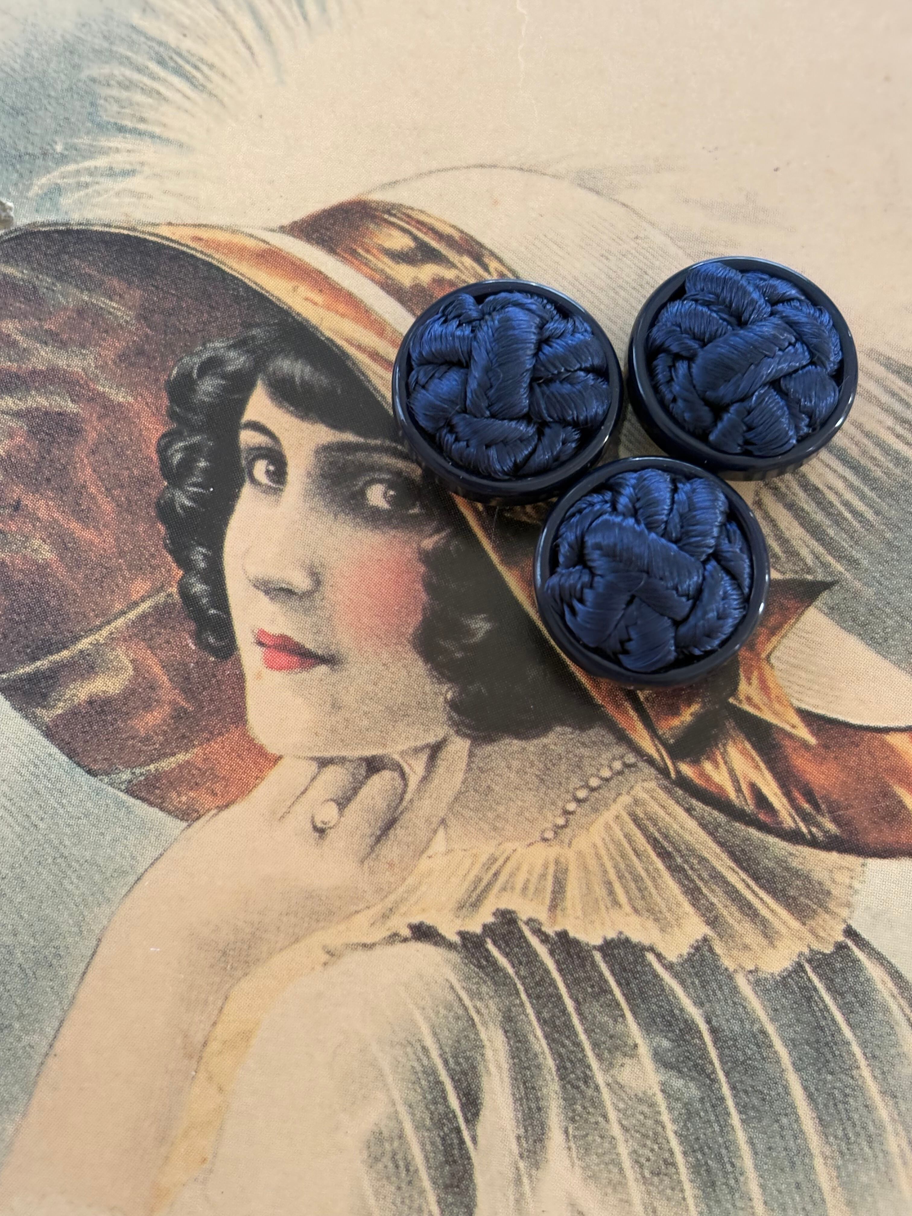 Japanese Vintageボタン ネイビー ドーム型 コードボタン 15mm アクセサリーパーツ デコレーション材