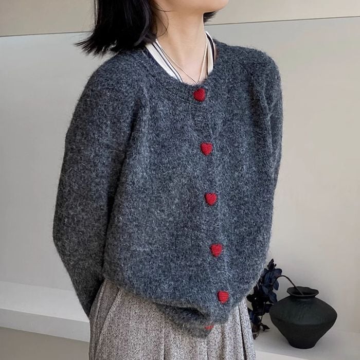 nuance color heart button cardigan 13321