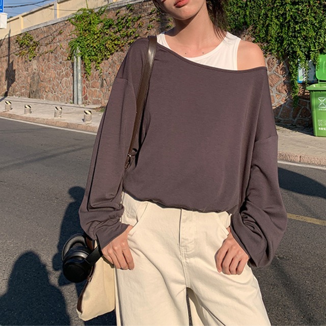 fake two-piece cut and sew top J00015