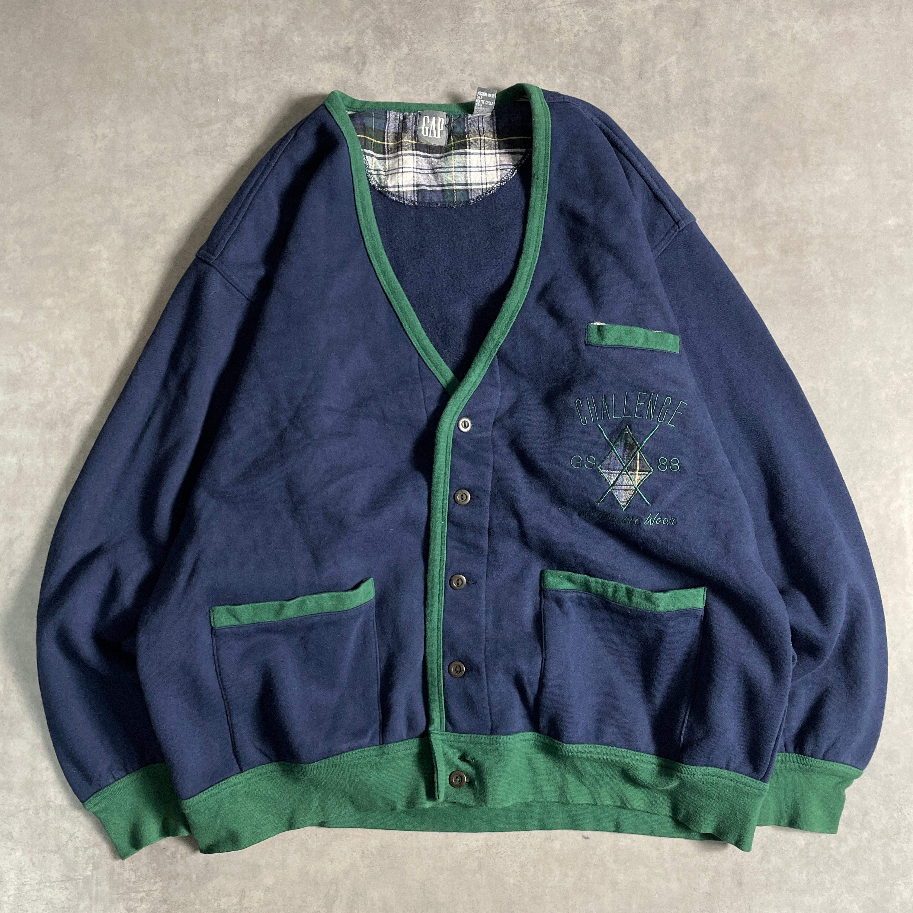 90s OLD GAP オールドギャップ スウェットカーディガン 紺緑