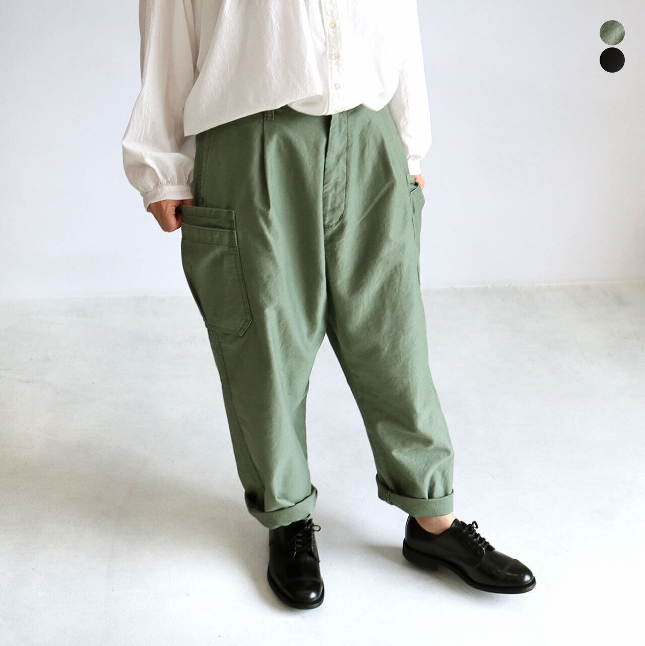 ブロカント brocante ヨコムラバックサテンドゥーブルカーゴパンツ 黒-