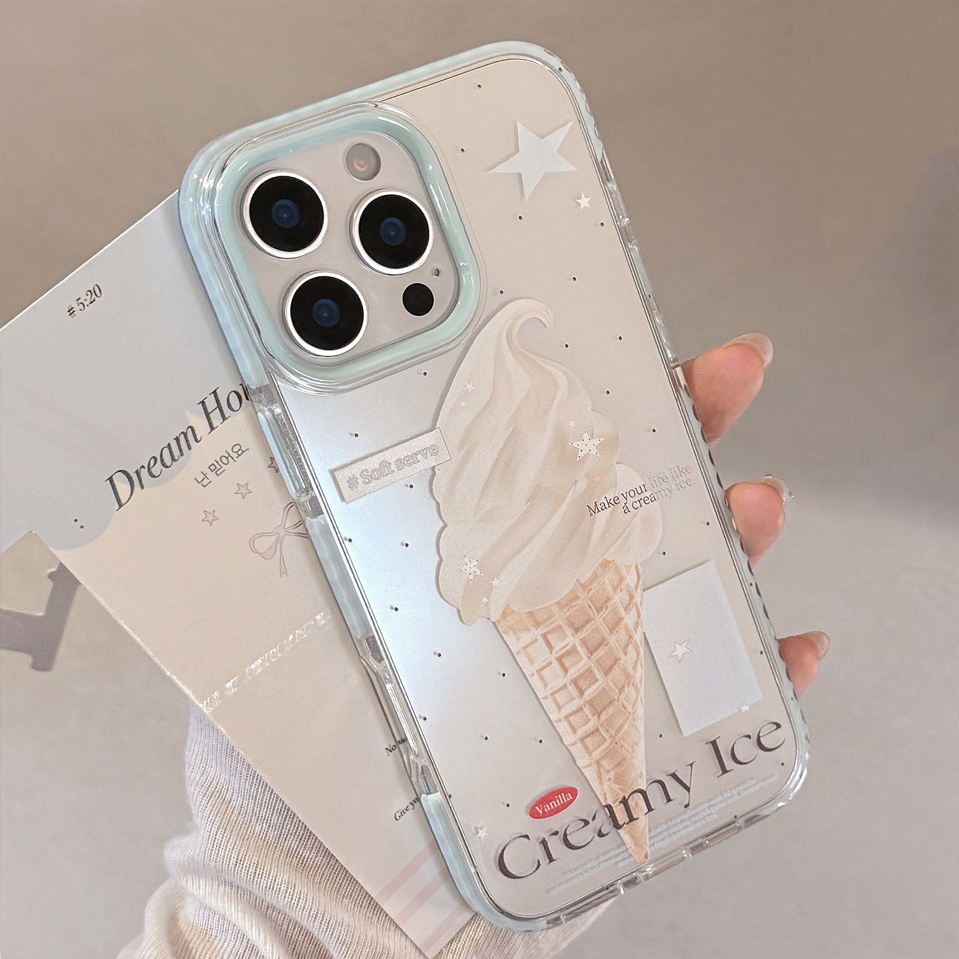 iPhone16-11まで対応】爽やかブルー◎ソフトクリーム クリアケース