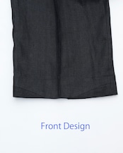 i’m here - Linen Wide Pants :Black|3種リネン切替/ワイド/“だまし絵”前立て