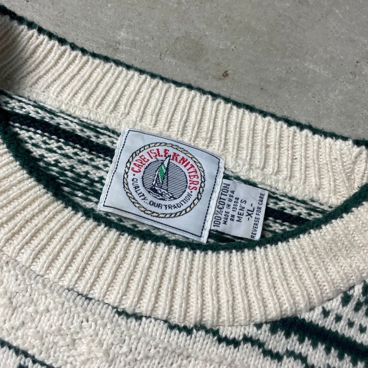 90年代 USA製 CAPE ISLE KNITTERS コットンニットセーター 総柄 メンズ 