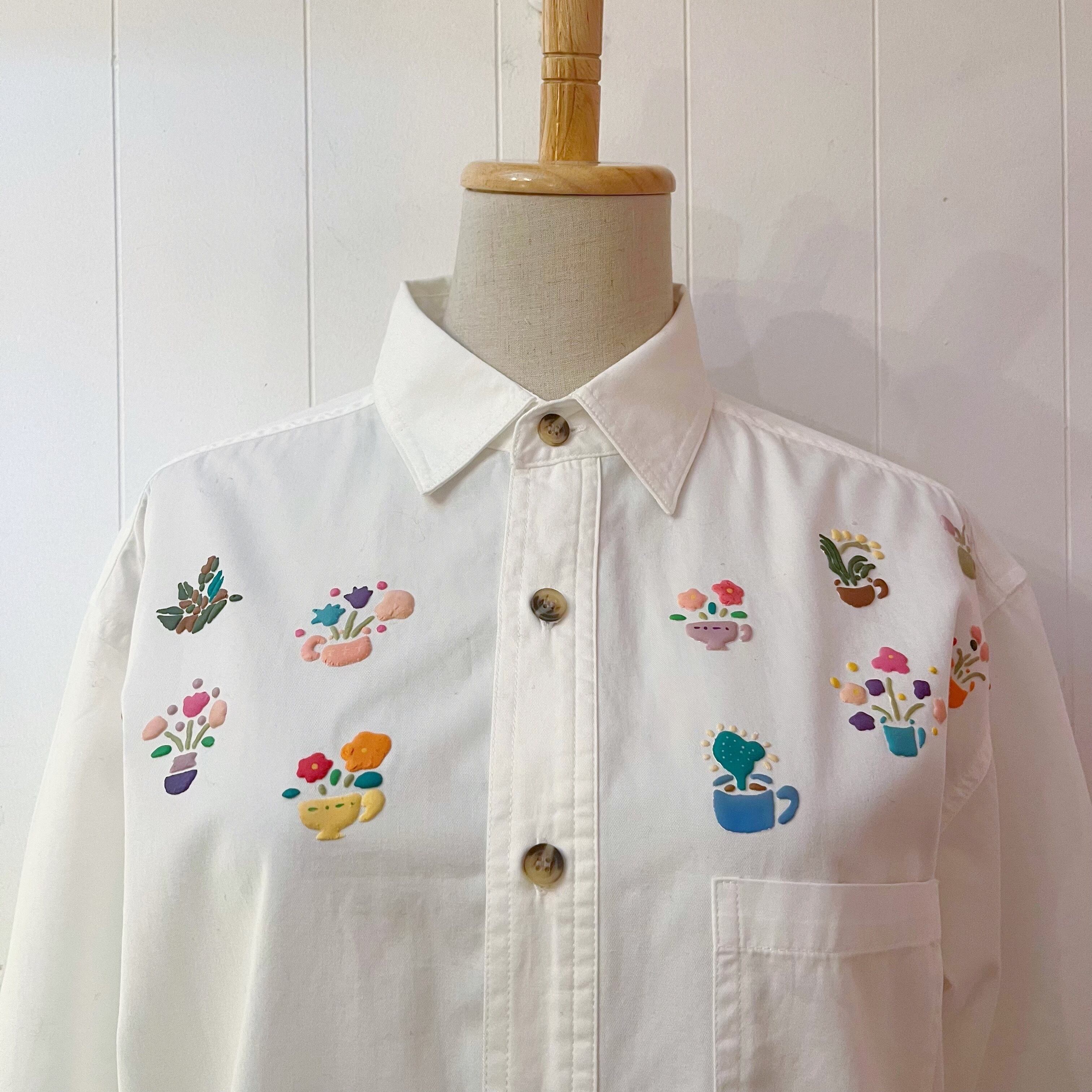 colorful mini flower white blouse