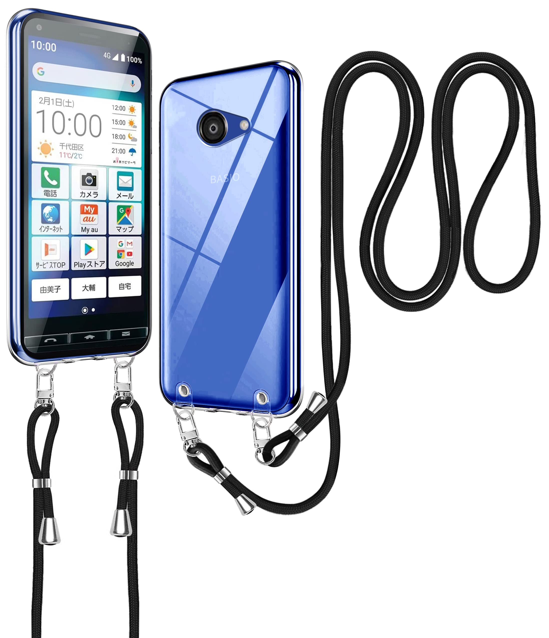 NISIILNG BASIO4 KYV47 用 ケース クリア ショルダー かんたんスマホ2 A001KC / A201KC カバー ストラップ付き